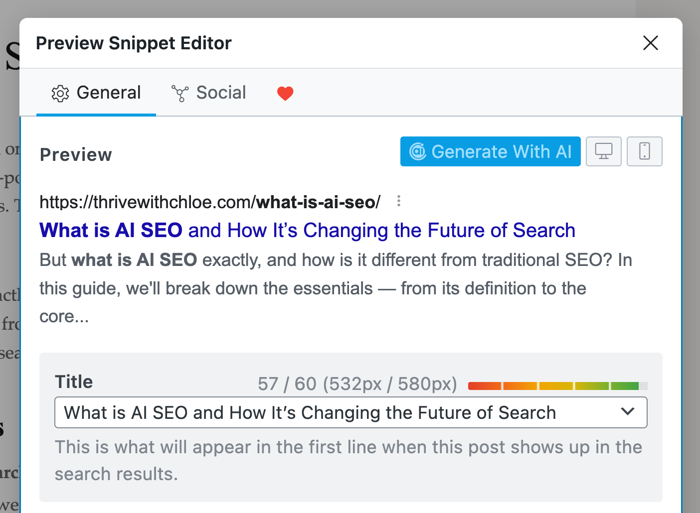 On page SEO title and meta description