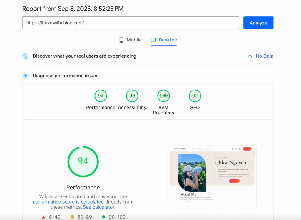 Page speed scan